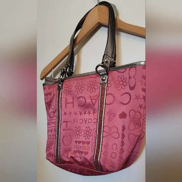 Coach Bag PURSE Glitter Graffiti Pink& Silver - Picture 2 of 8